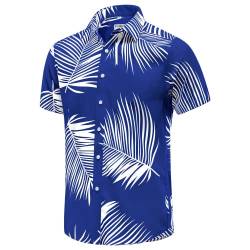 JKLPOLQ Herren Hawaiihemd Floral Casual Kurzarm Sommerhemden Hawaii Beach Print Hemd für den Urlaub(Blue 3,M) von JKLPOLQ