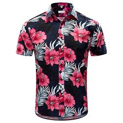 JKLPOLQ Herren Hawaiihemd Floral Casual Kurzarm Sommerhemden Hawaii Beach Print Hemd für den Urlaub(Red,XL) von JKLPOLQ
