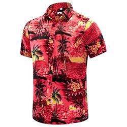 JKLPOLQ Herren Hawaiihemd Floral Casual Kurzarm Sommerhemden Hawaii Beach Print Hemd für den Urlaub(Yellow,L) von JKLPOLQ
