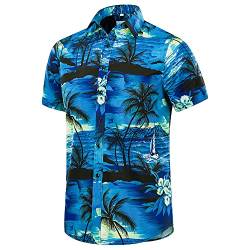 JKLPOLQ Herren Hawaiihemd Floral Casual Kurzarm Sommerhemden Hawaii Beach Print Hemd für den Urlaub (Blue 4,L) von JKLPOLQ