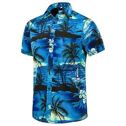 JKLPOLQ Herren Hawaiihemd Floral Casual Kurzarm Sommerhemden Hawaii Beach Print Hemd für den Urlaub (Blue 4,XXL) von JKLPOLQ