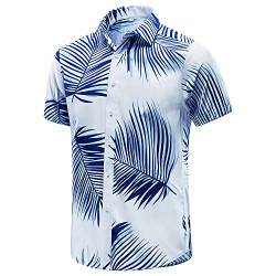 JKLPOLQ Herren Hawaiihemd Floral Casual Kurzarm Sommerhemden Hawaii Beach Print Hemd für den Urlaub (White,XL) von JKLPOLQ