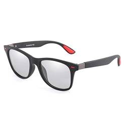 JKNK Photochrome Sonnenbrille Damen Mode Retro Polarisierte Brille Für Männer Quadratischer Rahmen Fahrer Sonnenbrille Uv400, Schwarz (Rot) von JKNK