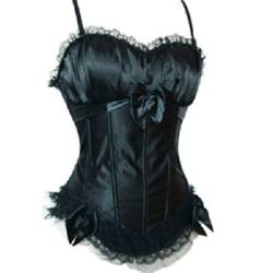 Burlesque Strapshalter Corsage Korsett Satin PUSH UP Korsage Top (EUR(40-42)2XL, Schwarz) von JL Corset