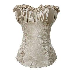 Dessous Corsage Satin-Korsett Korsagen Übergrößen Korsagen CORSET (EUR(34-36) M,Beige) von JL Corset