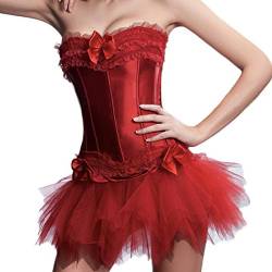 JL Corset Burlesque Corsage Korsett mit Tutu-Rock aus Tüll (EUR(38-40) XL, Rot) von JL Corset