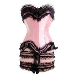 JL Corset Burlesque Corsage mit rock Damen Partykleid Kostüm (EUR(34-36) M,Rosa) von JL Corset