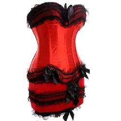 JL Corset Burlesque Corsage mit rock Damen Partykleid Kostüm (EUR(44-46) 4XL,Rot) von JL Corset