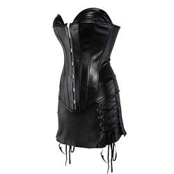 JL Corset Schwarz Kunstleder Vollbrust Corsage Korsett Mini-RockEUR(42-44) 3XL von JL Corset