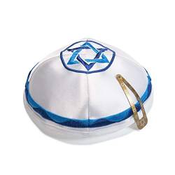 JL Kippha's White Satin Davidstern und blaue Farbe Kippah Yarmulke jüdischen Yamaka Kippa Israel Cap Judaica von JL Kippha's