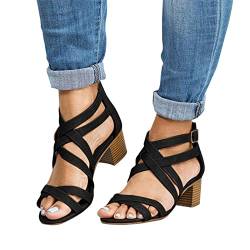 JLGY Sandalen Damen High Heels Sommer Elegant Sandaletten mit Blockabsatz Arbeitsschuhe Hoher Absatz Peep Toe Strandsandalen Riemensandale Lässige Bequem Sommerschuhe Kleid Schuhe von JLGY