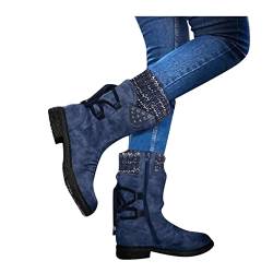 JLGY Wildleder Stiefel Winterstiefel Damen Stiefeletten Schlupfstiefel Retro Winterschuhe mit Blockabsatz Schneestiefel Damenschuhe Rutschfest Ankle Boots Baumwollstiefel von JLGY