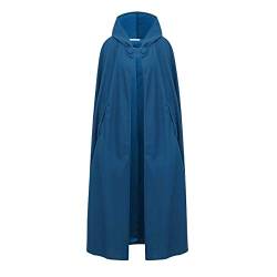 Damen Herbst Winter Maxi Lose Umhang mit Kapuze Mantel Poncho Kap Strickpulli Longstrickjacke Trenchcoat Outwear (L, Blau) von JLTPH