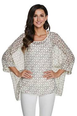 JLTPH Chiffon Böhmen Blusen Damen Boehmen Blumen Bluse Damen Boho Bluse Batwing Damenbluse 3/4 Armel Chiffon Bluse T-Shirt Fledermaus (Ohne Weste) von JLTPH