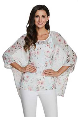 JLTPH Chiffon Böhmen Blusen Damen Boehmen Blumen Bluse Damen Boho Bluse Batwing Damenbluse 3/4 Armel Chiffon Bluse T-Shirt Fledermaus (Ohne Weste) von JLTPH