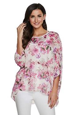 JLTPH Chiffon Böhmen Blusen Damen Boehmen Blumen Bluse Damen Boho Bluse Chiffon Tunika Kaftan T-Shirt Poncho Fledermaus Batwing Damenbluse 3/4 Armel (Ohne Weste) von JLTPH