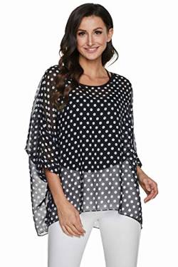 JLTPH Chiffon Böhmen Blusen Damen Boehmen Blumen Bluse Damen Boho Bluse Chiffon Tunika Kaftan T-Shirt Poncho Fledermaus Batwing Damenbluse 3/4 Armel (Ohne Weste) von JLTPH