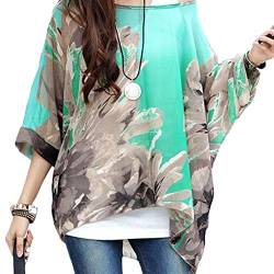 JLTPH Chiffon Böhmen Blusen Damen Boho Blumen Bluse Damen Tunika Batwing Damenbluse 3/4 Arm Fledermaus T-Shirt Tops(Ohne Weste) (color34) von JLTPH