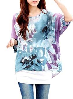 JLTPH Chiffon Böhmen Blusen Damen Boho Blumen Bluse Damen Tunika Batwing Damenbluse 3/4 Arm Fledermaus T-Shirt Tops(Ohne Weste) (color35) von JLTPH