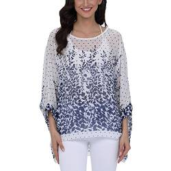 JLTPH Chiffon Böhmen Blusen Damen Tunika Chiffon Damen Boho Blumen Bluse Batwing Damenbluse 3/4 Arm Fledermaus T-Shirt Tops(Ohne Weste) von JLTPH