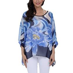 JLTPH Chiffon Böhmen Blusen Damen Tunika Chiffon Damen Boho Blumen Bluse Batwing Damenbluse 3/4 Arm Fledermaus T-Shirt Tops(Ohne Weste) von JLTPH