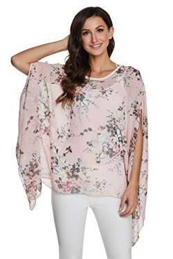 JLTPH Damen Chiffon Böhmen Tunika Blusen Boehmen Blumen Bluse Damen Boho Bluse Batwing Damenbluse Kurzarm Chiffon Shirt Fledermaus Tops (Ohne Weste) von JLTPH