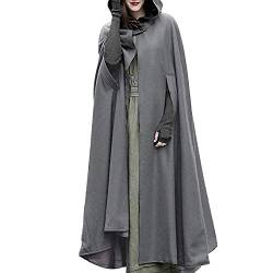 JLTPH Damen Herbst Winter Maxi Lose Umhang mit Kapuze Mantel Poncho Kap Strickpulli Longstrickjacke Trenchcoat Outwear（Grau，L von JLTPH