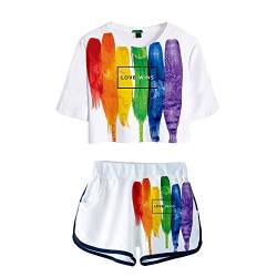 JLTPH Damen LGBT Regenbogen 3D Gedruckt Crop Top T-Shirts und Shorts 2 Stück Anzug Regenbogen Bisexuell Pride Shirt Gay Pride Freizeitanzug Sportanzug Trainingsanzüge Outfits von JLTPH