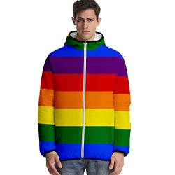 JLTPH Unisex LGBT Wattierte Jacke mit Kapuze Love is Love Regenbogen 3D-Farbdruck Zip Langarm Warme Steppjacke Jacket Sweatshirt Pullover Winter Hoodie Mantel von JLTPH
