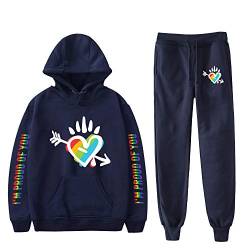 JLTPH Unisex Trainingsanzug LGBT Gay Lesbian Pride Regenbogen Herz Drucken Kapuzenpullover + Lange Sweathose 2PCS Sportsuit Langarm Kapuzen Pullover Sweatshirts Hose Hip Hop Streetwear Sportswear von JLTPH