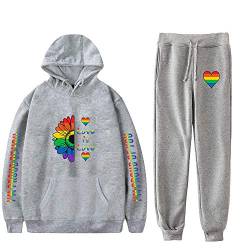 JLTPH Unisex Trainingsanzug Love is Love LGBT Gay Lesbian Pride Regenbogen Drucken Kapuzenpullover + Lange Sweathose 2PCS Sportsuit Langarm Pullover Sweatshirts Hose Hip Hop Streetwear Sportswear von JLTPH