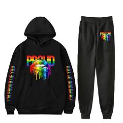 JLTPH Unisex Trainingsanzug Love is Love LGBT Gay Lesbian Pride Regenbogen Drucken Kapuzenpullover + Lange Sweathose 2PCS Sportsuit Langarm Pullover Sweatshirts Hose Streetwear（Schwarz，S） von JLTPH