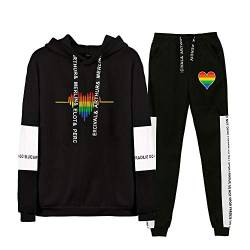 JLTPH Unisex Trainingsanzug Love is Love LGBT Gay Lesbian Pride Regenbogen Drucken Sweatshirts + Lange Sweathose 2PCS Sportsuit Langarm Pullover Kapuzenpullover und Hose Hip Hop Streetwear von JLTPH