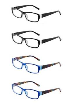 JM 4 Pack Frau Lesebrille Federscharnier Mode Muster Leser für Damen +4.0 Schwarz & Blau von JM