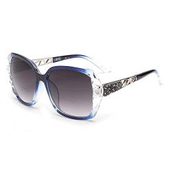 JM Bifokale Lese-Sonnenbrille, übergroße Sonnenleser-Gläser für Frauen UV-Schutz im Freien Klares Blau +2.0 von JM