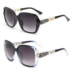 JM Bifokale Lese-Sonnenbrille, übergroße Sonnenleser-Gläser für Frauen UV-Schutz im Freien Schwarz+Blau 2.0 von JM