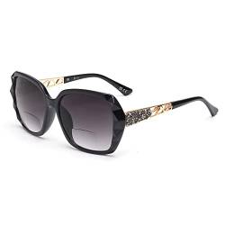 JM Bifokale Lese-Sonnenbrille, übergroße Sonnenleser-Gläser für Frauen UV-Schutz im Freien Schwarz +1.75 von JM