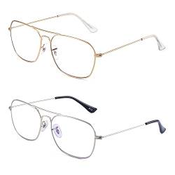 JM Computerbrille mit blauem Licht, quadratischer Augenschutz, blendfrei, für Herren und Damen, Gold&Silber, Einheitsgröße von JM