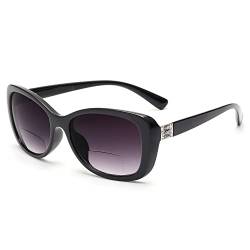 JM Frauen Bifokale Lese Sonnenbrille, Vintage Leser Gläser UV Schutz im Freien Schwarz +2.25 von JM