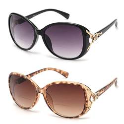 JM Klassisch Bifokal Sonnenbrille lesen Frauen Draussen UV Schutz Lesebrille Schwarz+Braun +1.0 von JM
