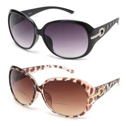 JM Klassisch Bifokale Lese Sonnenbrille für Damen Jahrgang Lesebrille Draussen UV-Schutz Schwarz + Schildkröte +1.25 von JM