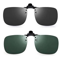 JM Polarisiert Clip auf Sonnenbrillen Rahmenlos Flip up Linsen für Rezept Brillen Grau+Grün von JM