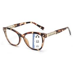 JM Progressive Multifokus-Lesebrille für Frauen, Katzenaugen-Lesegerät mit Blaulichtblockierung, Trotoise+2.0 von JM