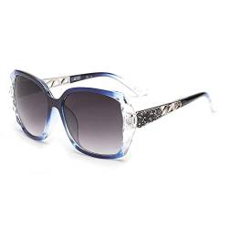 JM übergroße Quadratische Sonnenbrille mit Funkelndem Zusammengesetzten Glänzenden Rahmen, Sonnenbrille für Frauen UV-Schutz im Freien Klares Blau von JM