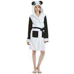 JMAHM Bademantel Morgenmantel Frau Pyjamas Frottee Robe Lighweight Cotton Soft Wrap Nachtwäsche mit Kapuze (L, Bunt - Panda) von JMAHM