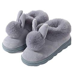 JMAHM Home Shoes Baumwolle Hausschuhe Memory PVC Damenschuhe Plüsch Kaninchen Pompon rutschfest Indoor und Outdoor, Grau - grau - Größe: 37/37.5 EU von JMAHM