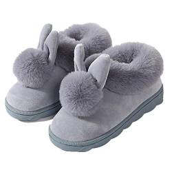 JMAHM Home Shoes Baumwolle Hausschuhe Memory PVC Damenschuhe Plüsch Kaninchen Pompon rutschfest Indoor und Outdoor, Grau - grau - Größe: 38/39 EU von JMAHM
