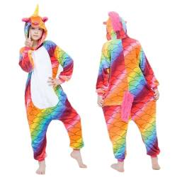 JMAHM Schlafoveralls Tier Schlafanzug Cosplay Jumpsuit Pyjamas Flanell (Farbige Fischschuppen, Körpergröße 166-175cm (L)) von JMAHM