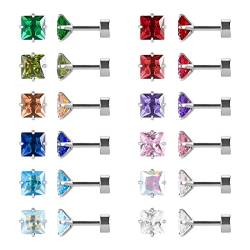 12 Paare flache Rückseite chirurgischen Edelstahl Ohrstecker, Schraube zurück Herz Stern Quadrat Teardrop vergoldet CZ Birthstone Ohrstecker Set Silber Quadrat 5mm von JMFENFA