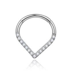 G23 Titan Nasenringe für empfindliche Haut, 16G Septum Clicker Nasenring, Teardrop Double Triple Nasenring (10, Teardrop CZ) von JMFENFA